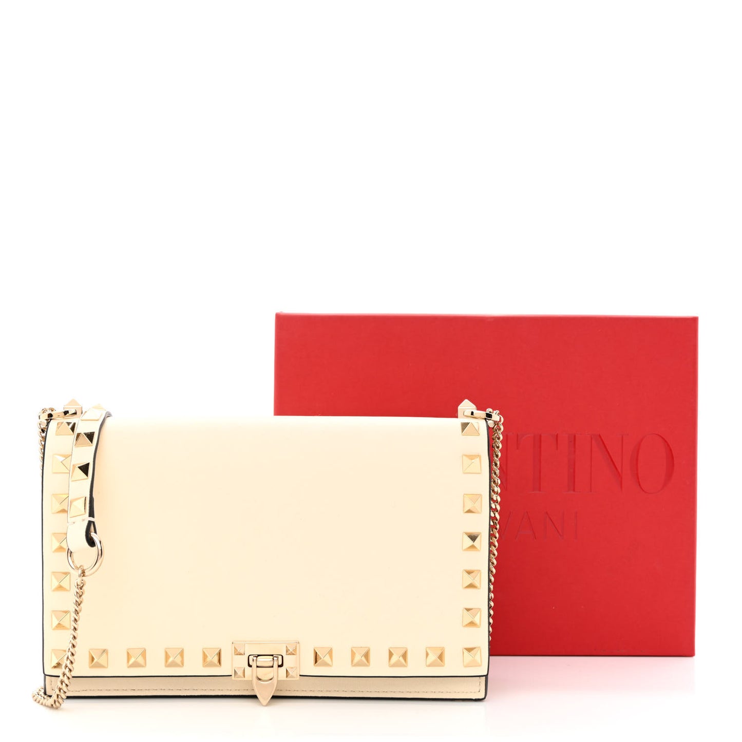 Vitello Rockstud Flip Lock Wallet On Chain Light Ivory