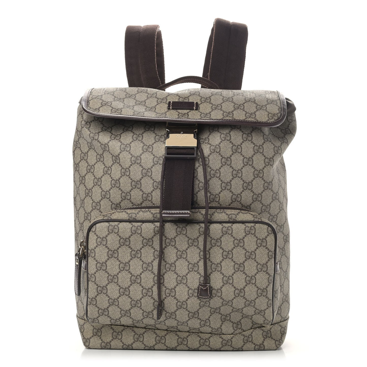 GG Supreme Monogram Medium Single Buckle Rucksack Backpack Beige Ebony Brown