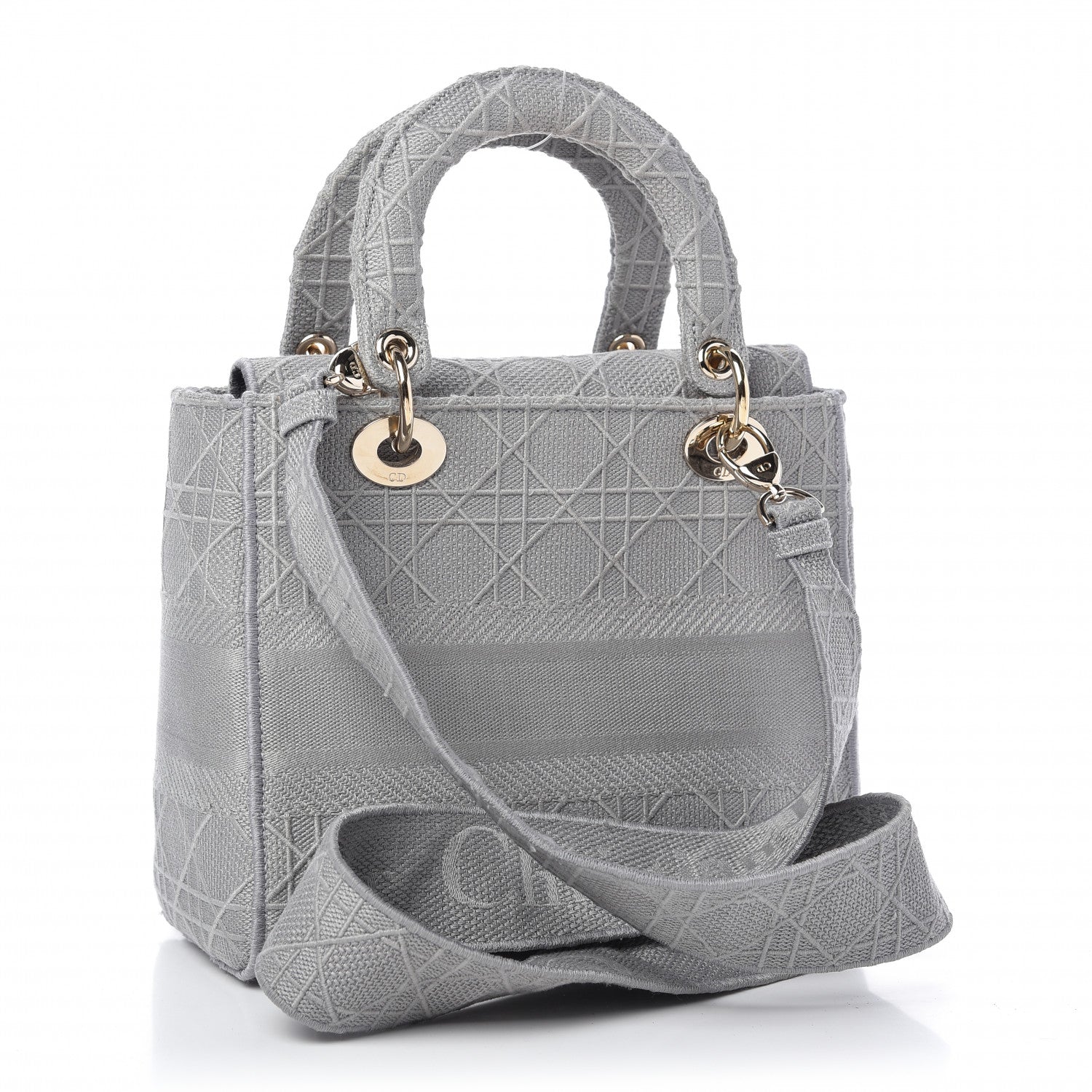 Christian Dior Canvas Embroidered Cannage Medium Lady D-Lite Stone Gray 3 of 10