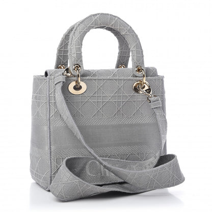 Christian Dior Canvas Embroidered Cannage Medium Lady D-Lite Stone Gray 3 of 10