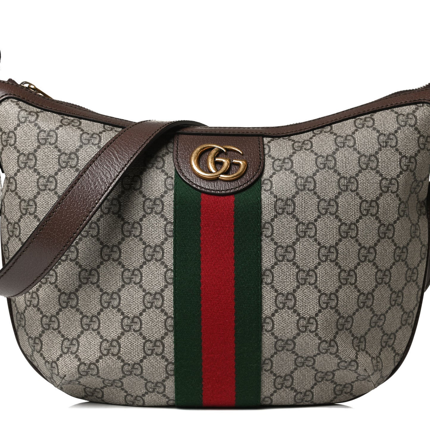 GG Supreme Monogram Web Small Ophidia Half Moon Hobo Brown