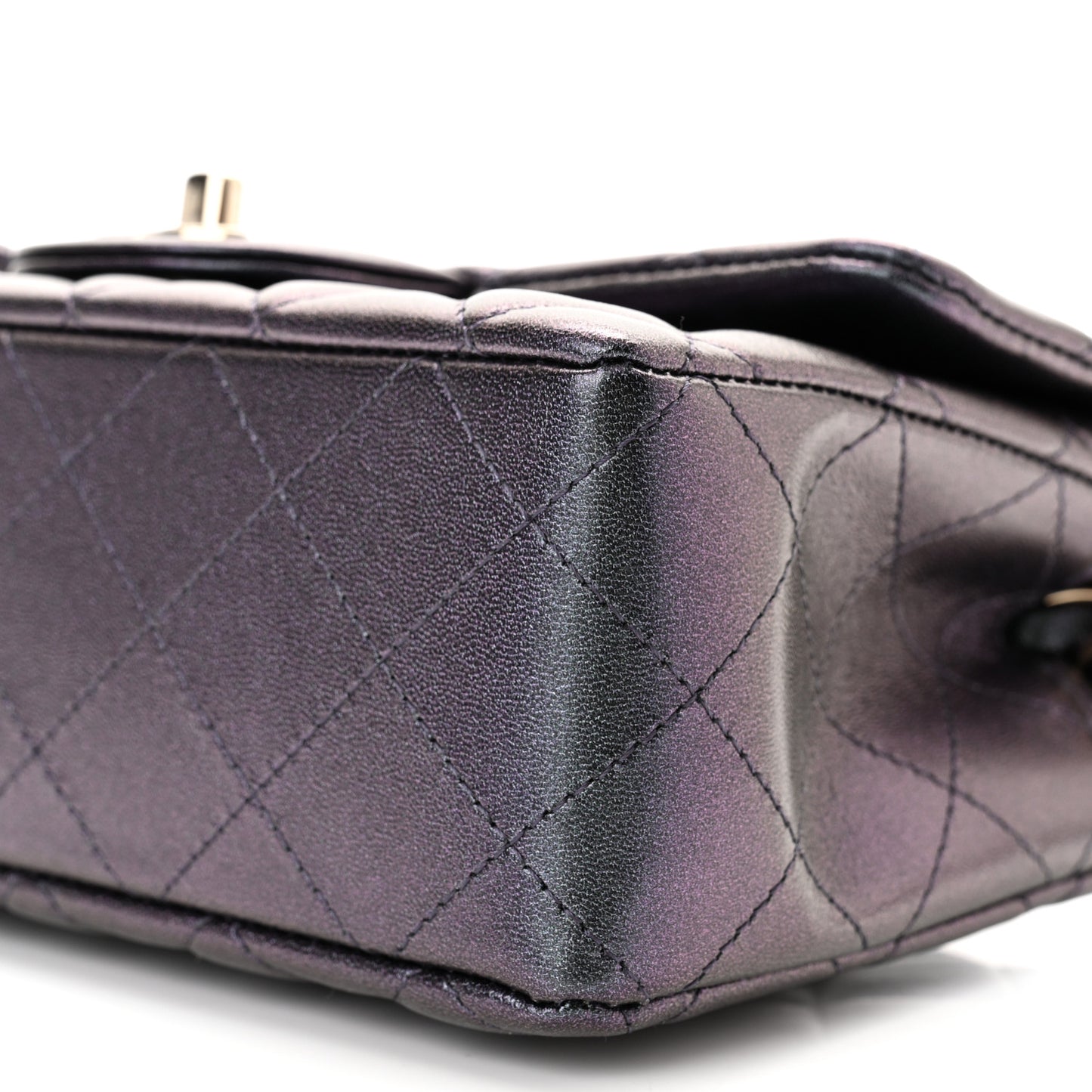 Iridescent Lambskin Quilted Mini Rectangular Flap Black