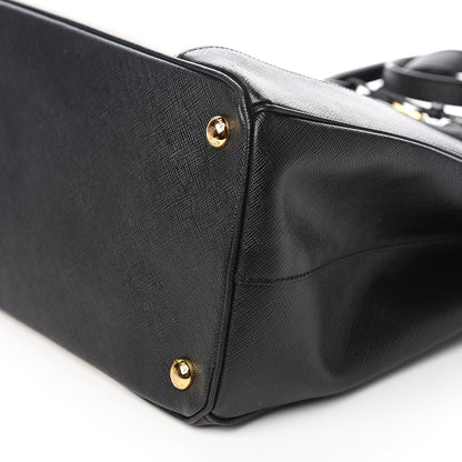 Prada Saffiano Lux Colorblock Medium Galleria Double Zip Tote Black Talco 11 of 13