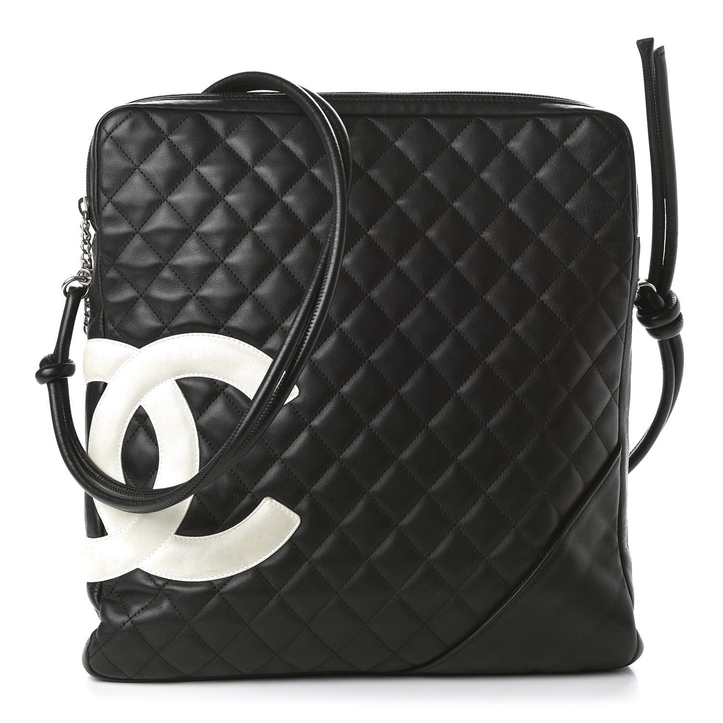 Calfskin Quilted Large Cambon Messenger Black White