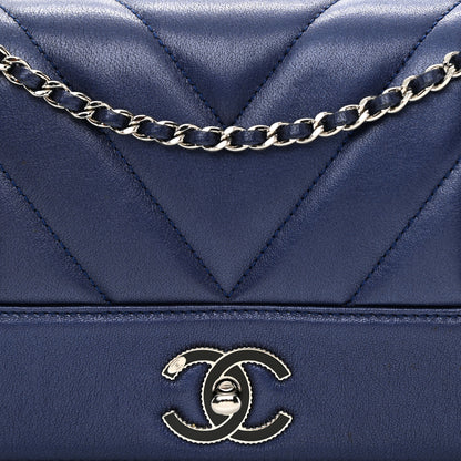 Chanel Metallic Sheepskin Chevron Quilted Medium Vintage Mademoiselle Flap Navy 9 of 11