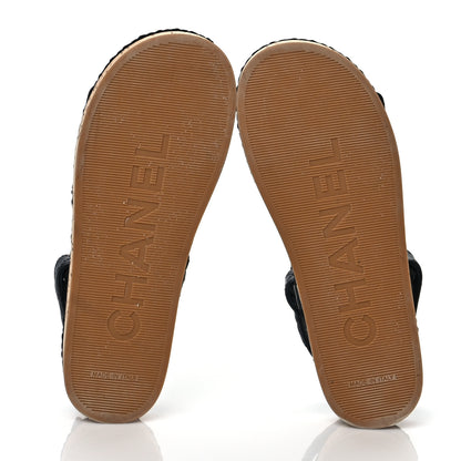 Chanel Cord Lambskin Quilted Logo Sandals 37 Black 5 of 8