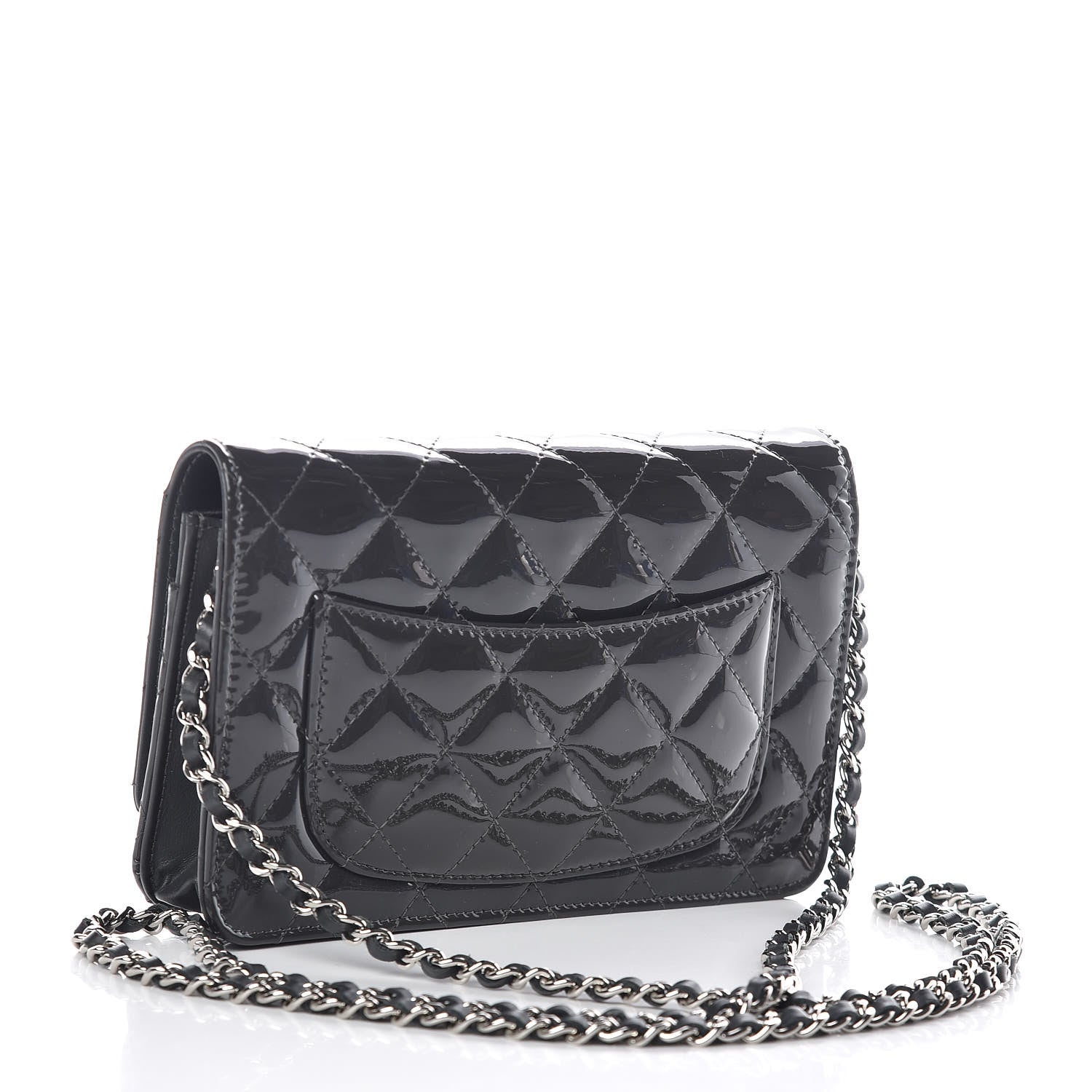 Chanel Patent Quilted Wallet On Chain WOC Dark Gray 3 of 12