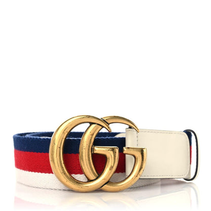 Gucci Nylon Calfskin Sylvie Web Double G 40mm Belt 85 34 Mystic White Hibiscus Red Maritime 1 of 7