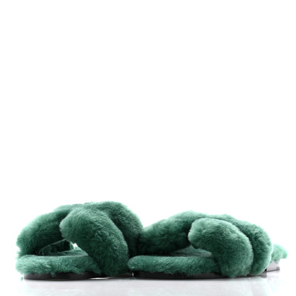 Hermes Woolskin Oran Sandals 36.5 Vert Anglais 3 of 8