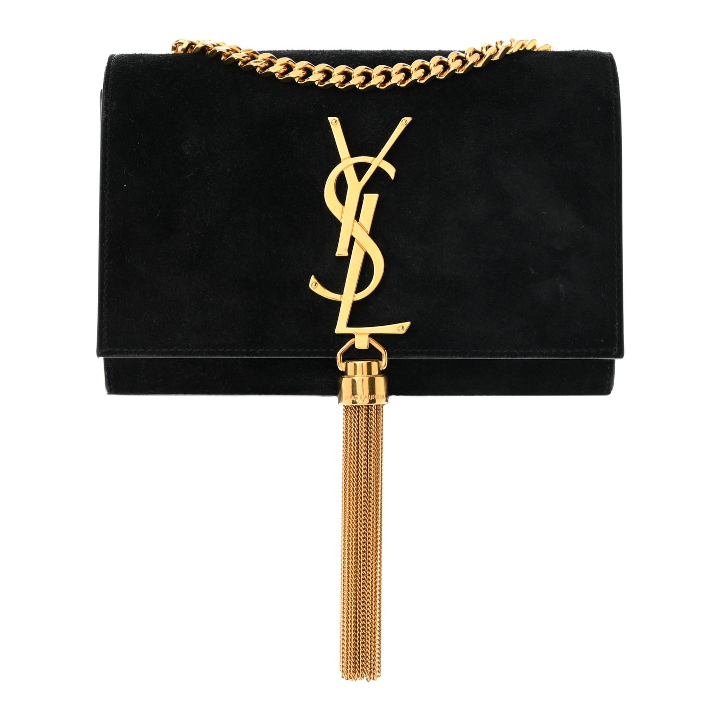 Suede Small Classic Monogram Kate Tassel Satchel Black