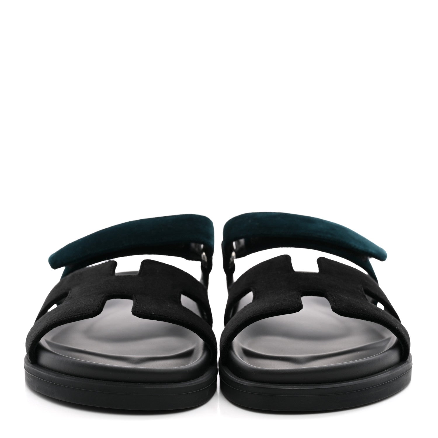 Hermes Velvet Womens Chypre Sandals 36 Black Vert Mousse 1929741