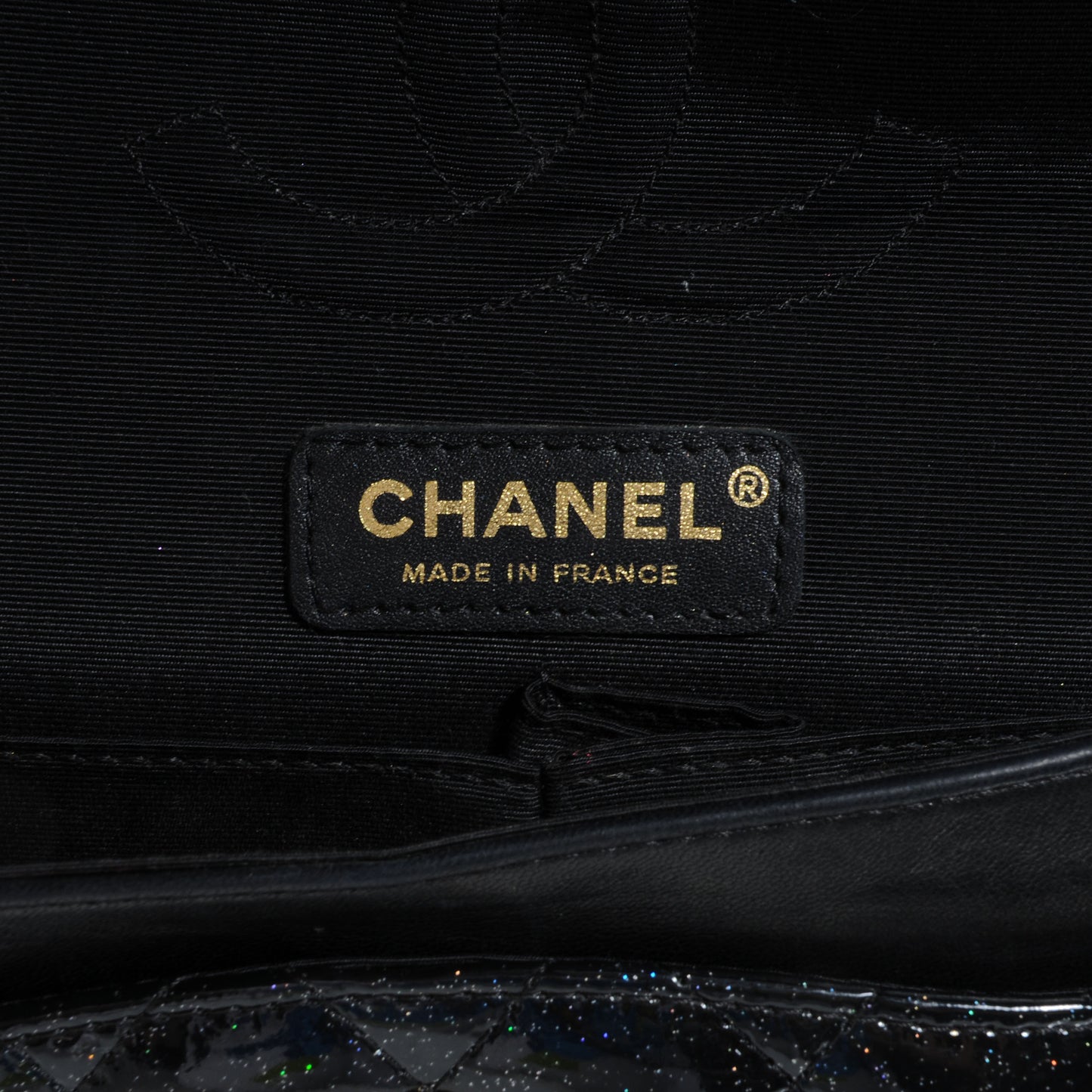 Glitter Patent Quilted Evening Star Medium Double Flap Black