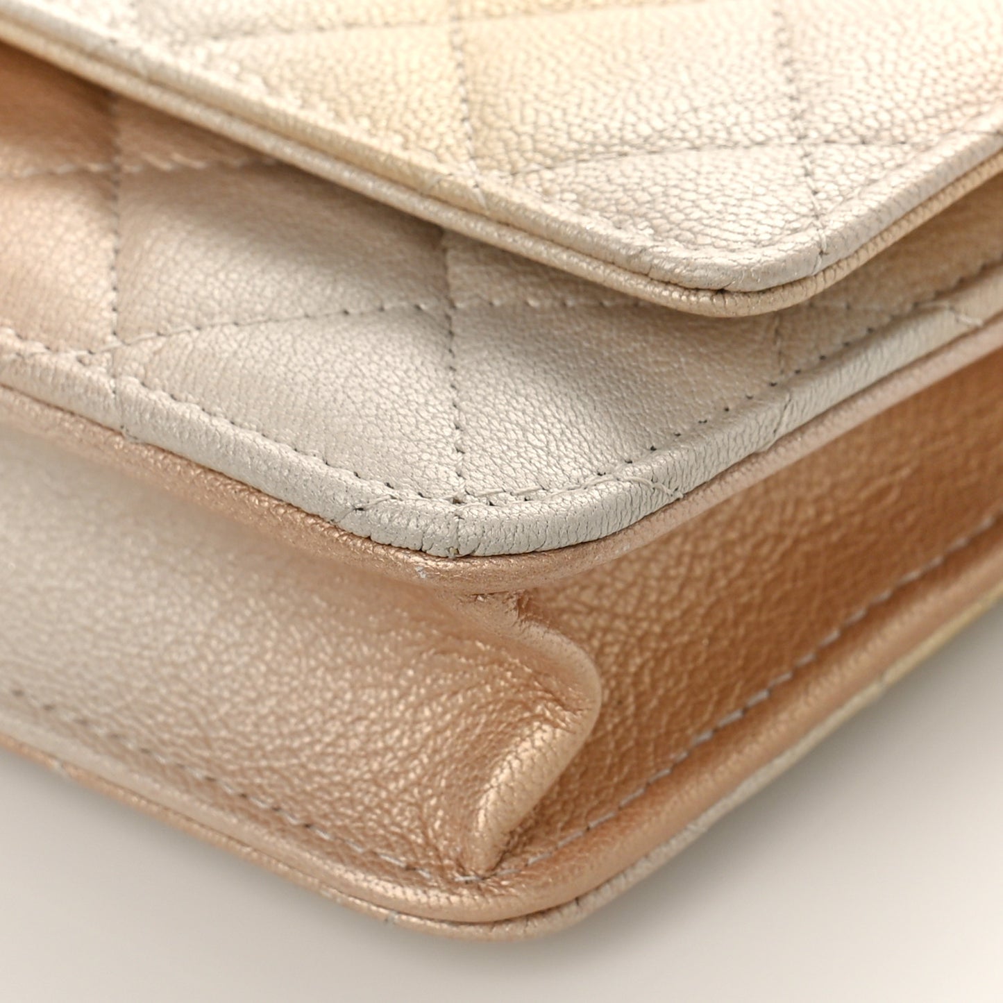 Metallic Goatskin Quilted Ombre Wallet On Chain WOC Gold