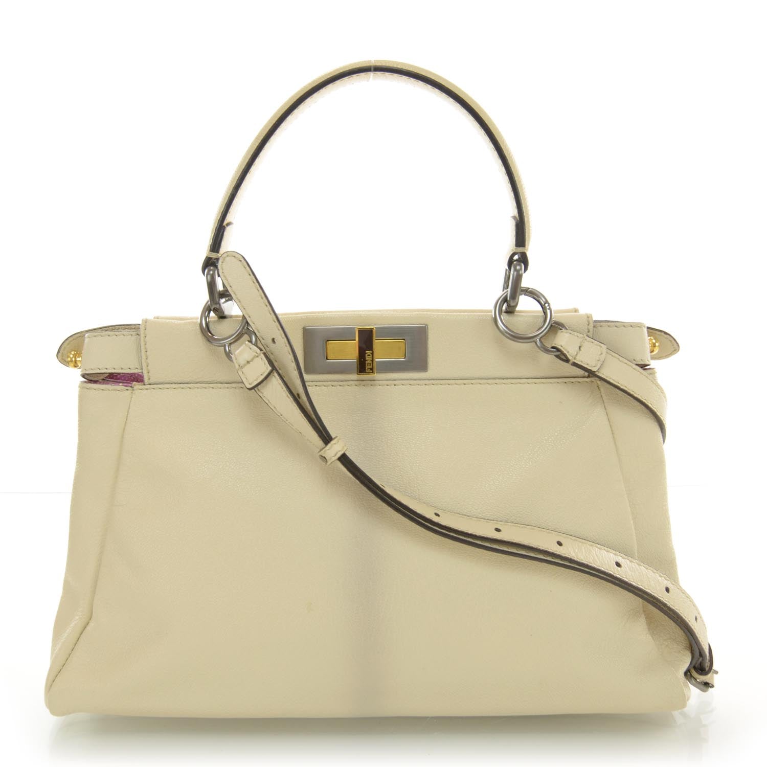 Fendi Goatskin Stingray Medium Peekaboo Iconic Satchel White Pink 1 of 8