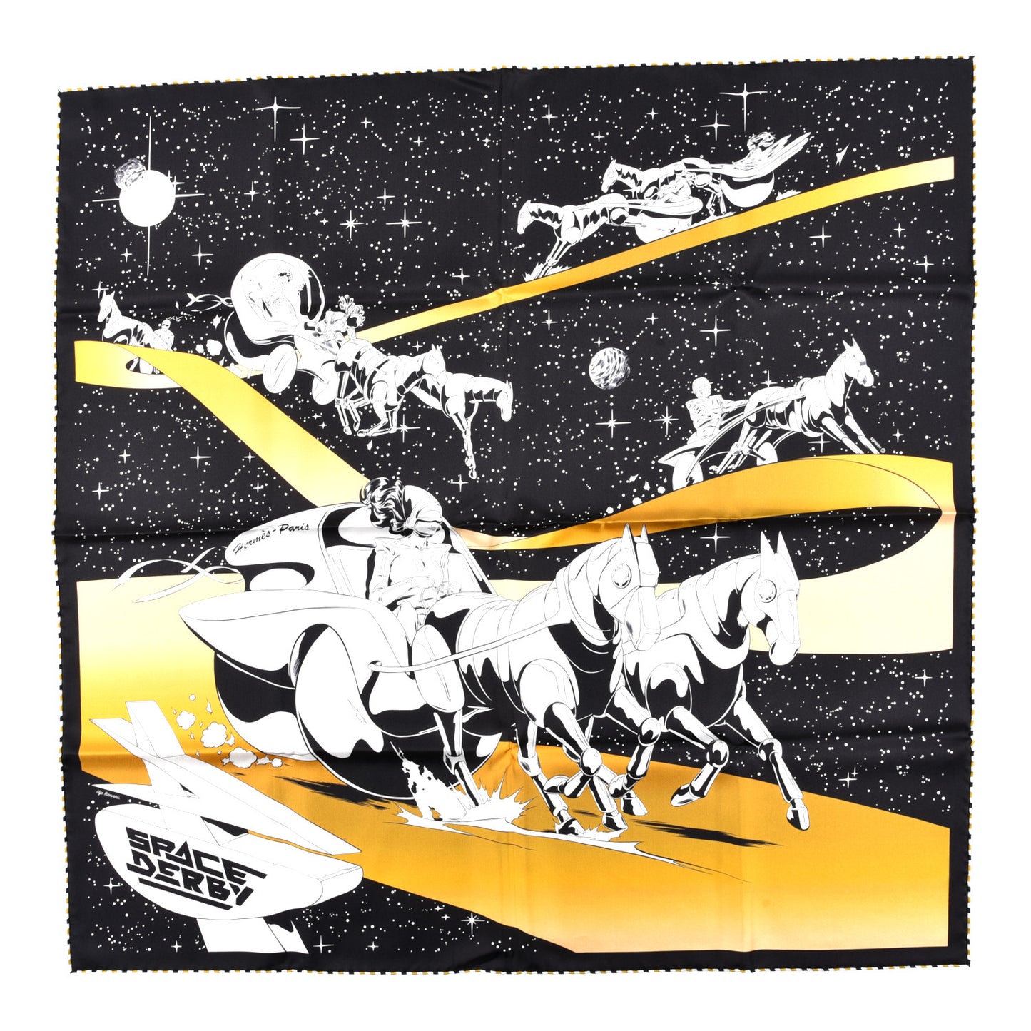 Silk Space Derby Scarf 90 Black White Gold