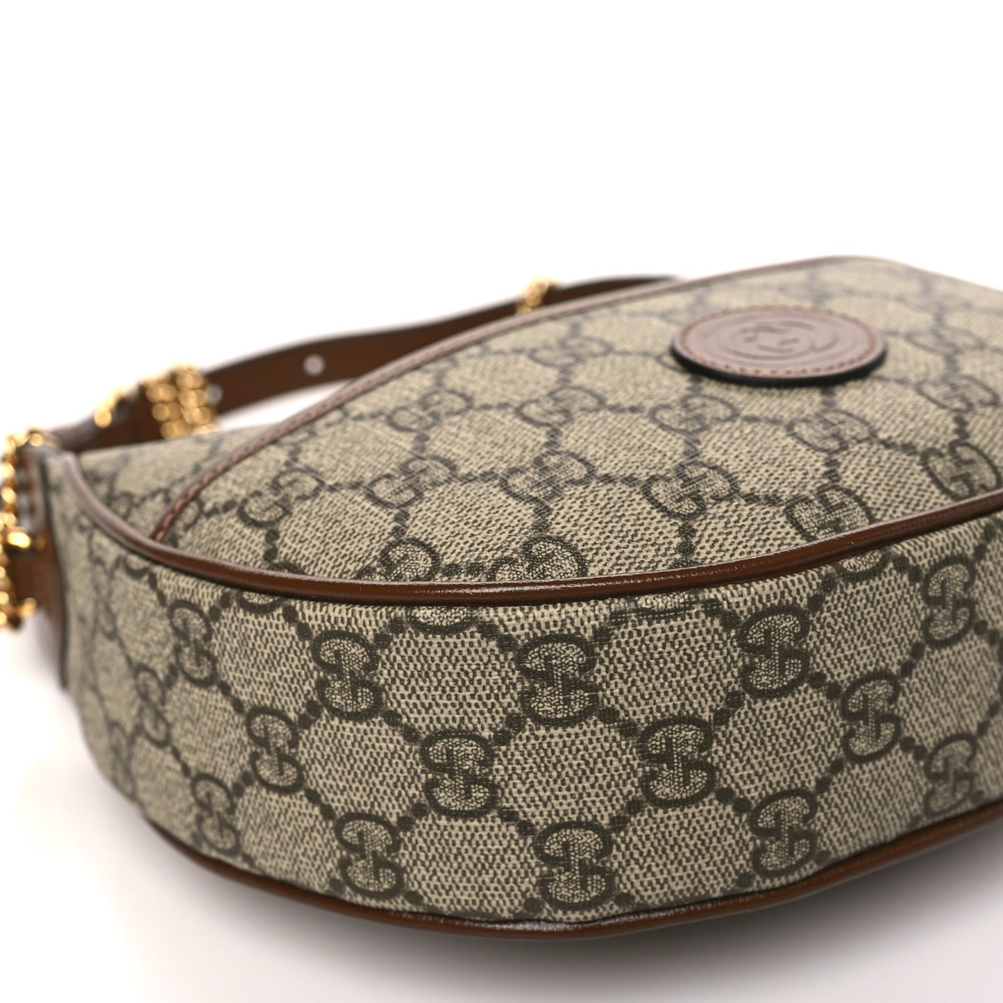 GG Supreme Monogram Azalea Calfskin Mini Retro Interlocking G Half Moon Bag Beige Ebony Brown Sugar