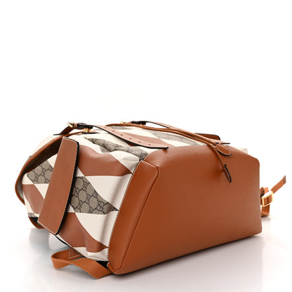 Gucci GG Supreme Monogram Calfskin Rhombus Print Medium Ophidia Double Buckle Backpack Beige Ebony Mystic White Hazel Brown 4 of 9
