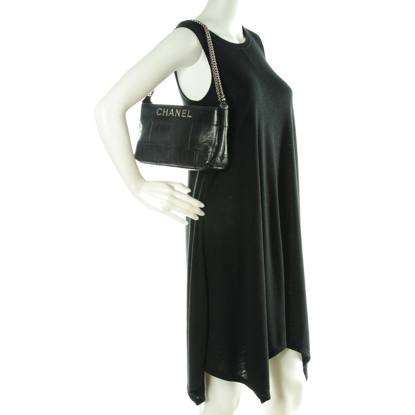 Lambskin Square Stitched Lax Shoulder Bag Black