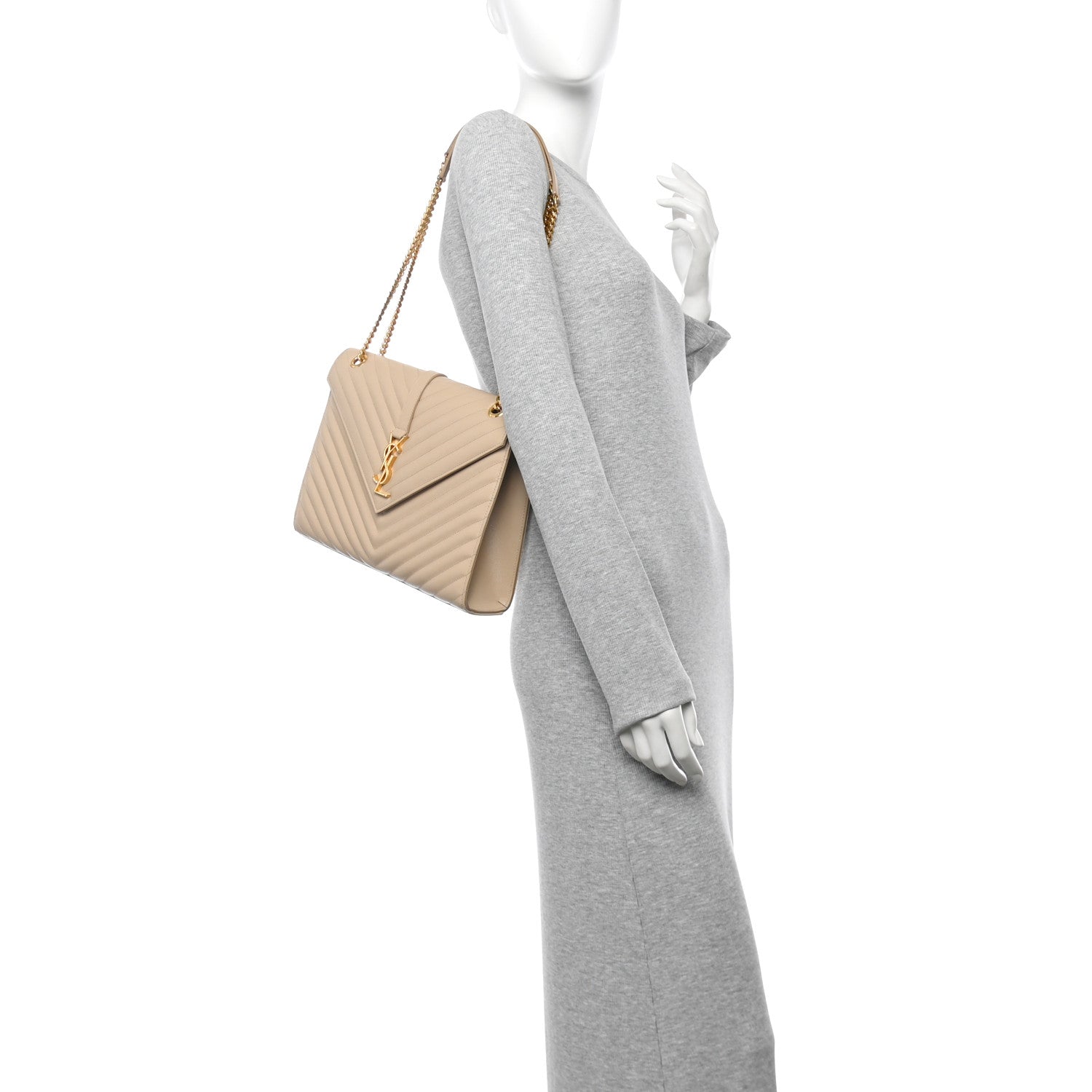 Saint Laurent Grain De Poudre Matelasse Chevron Large Monogram Satchel Nude Powder 2 of 11