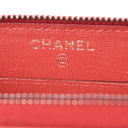 Chanel Shiny Goatskin Diagonal Quilted Small Zip Around Wallet Red 6 of 13