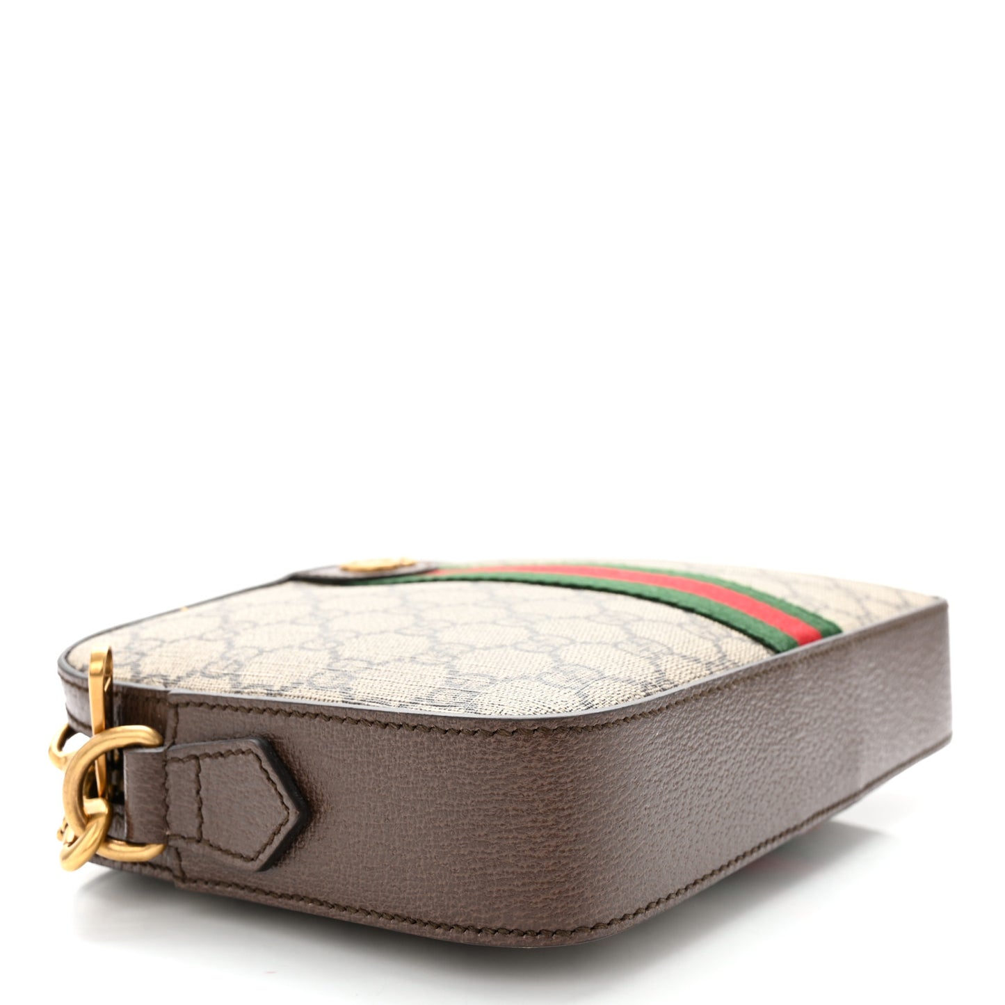 GG Supreme Monogram Textured Dollar Calfskin Web Ophidia Wristlet Shoulder Bag Beige Ebony New Acero