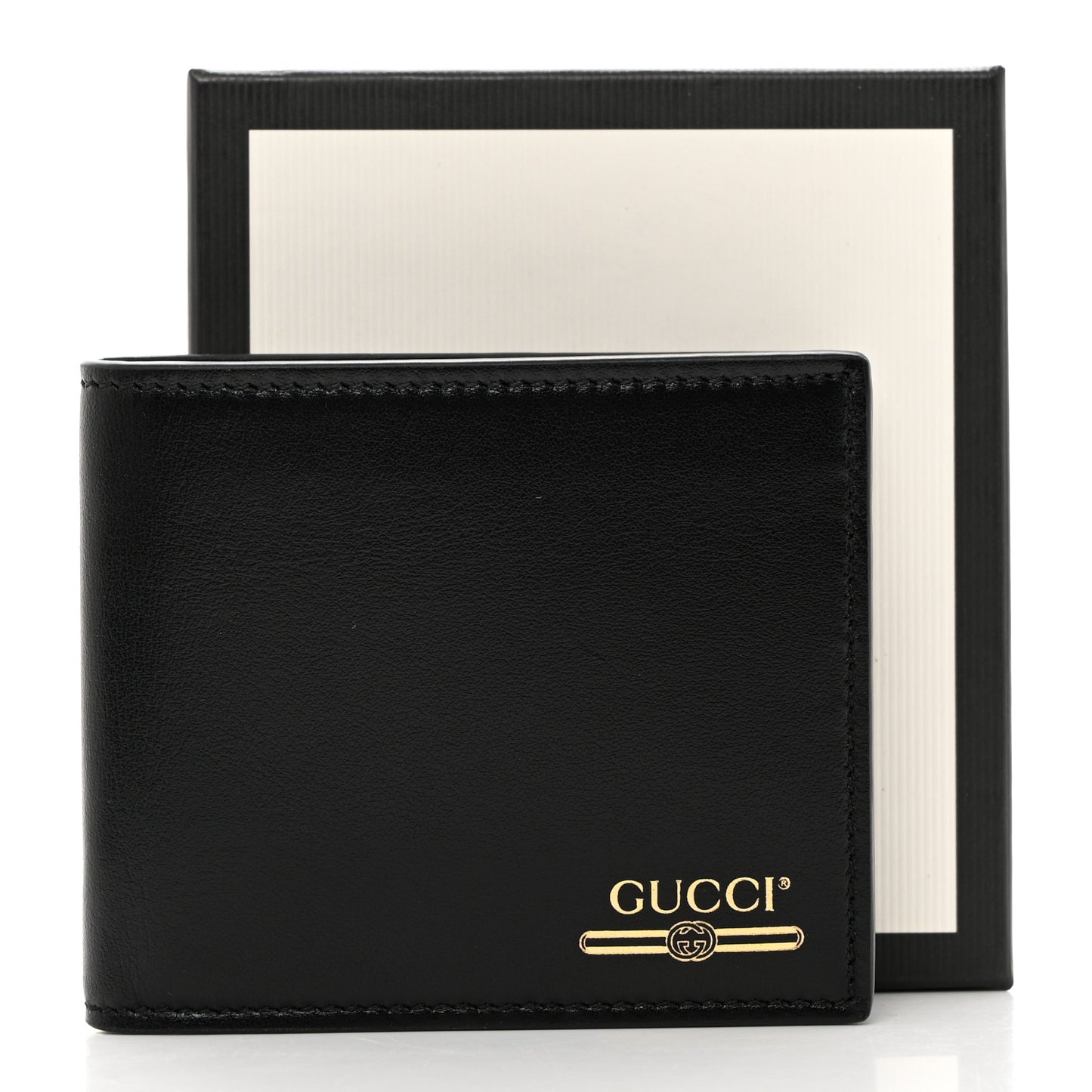 Plutone Calfskin Logo Bi-Fold Wallet Black