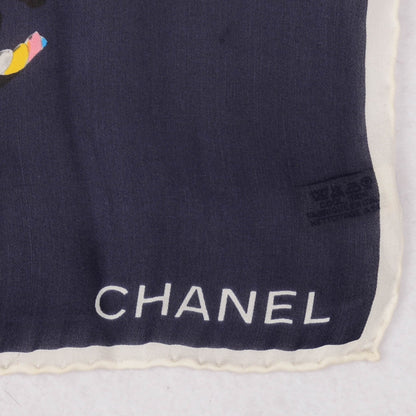 Chanel Silk CC Pocket Square Scarf Navy Blue 3 of 5