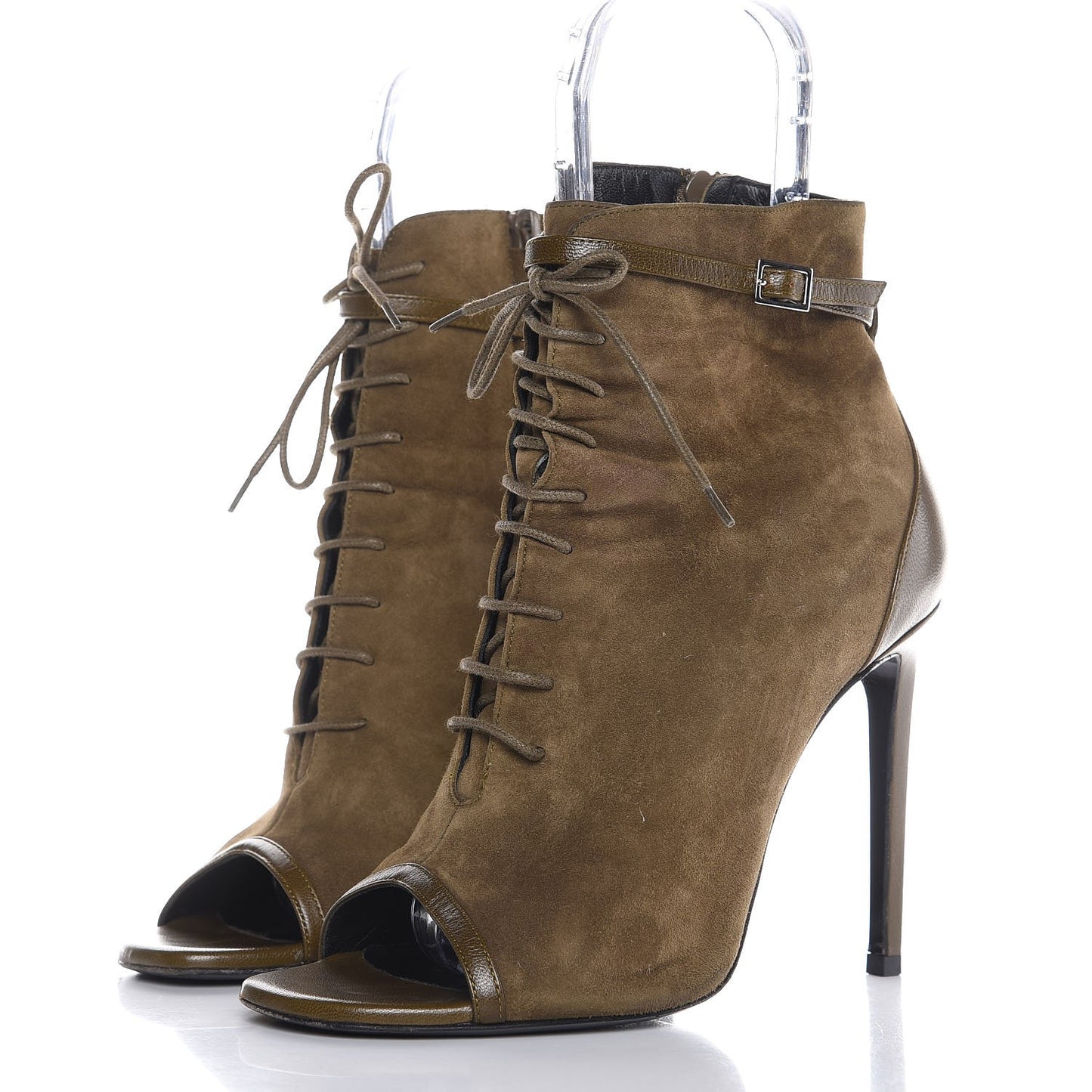 Kid Scamosciato Peep Toe Ankle Boots 40 Green