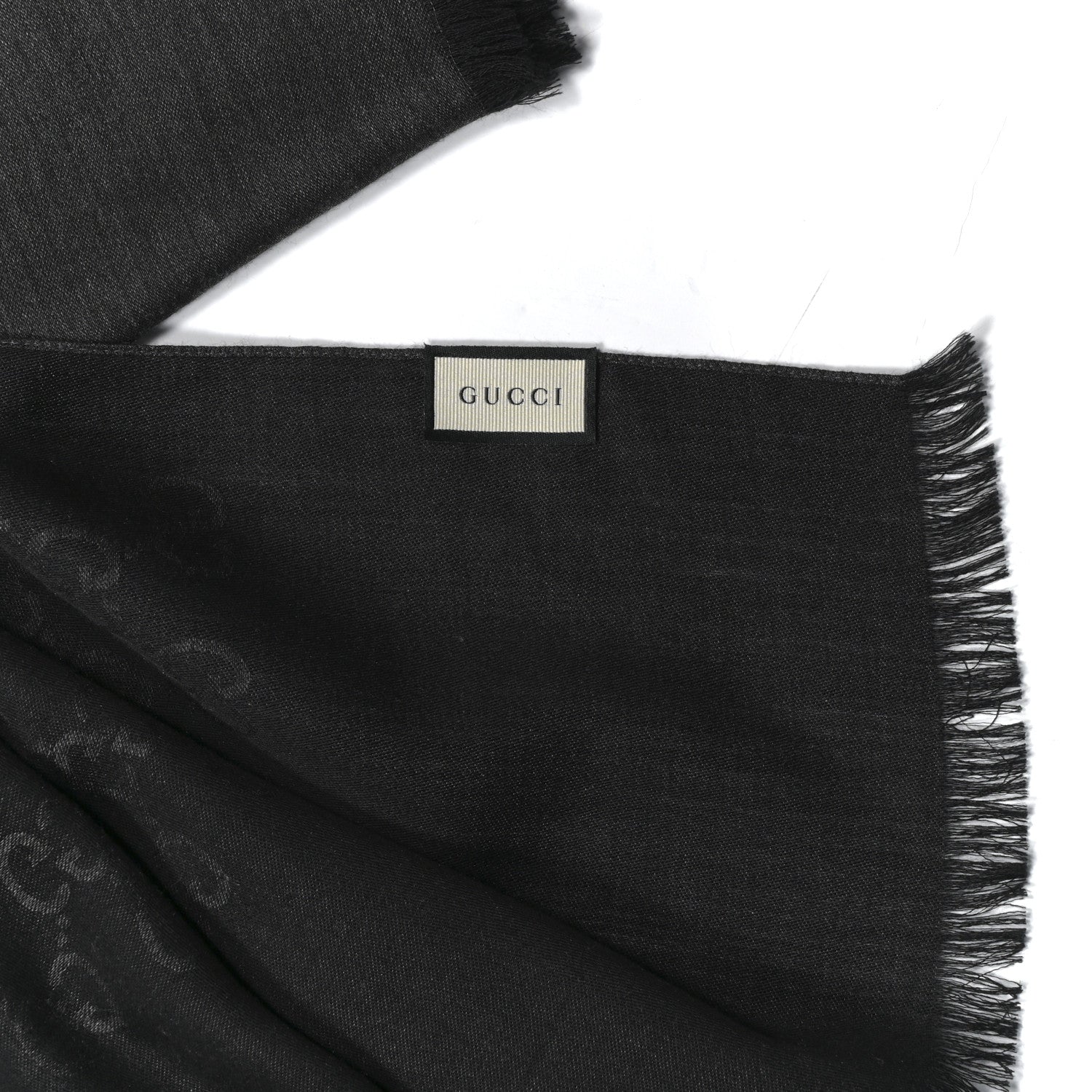Gucci Wool Silk GG Monogram GGNat Scarf Black Anthracite 3 of 4