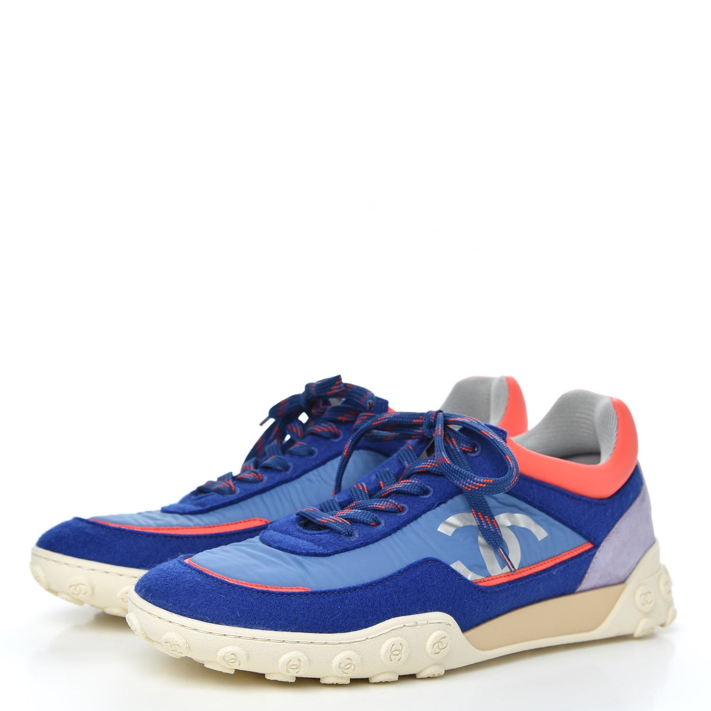 Wool Nylon Lambskin Suede Calfskin Womens Logo Sneakers 40 Blue Coral