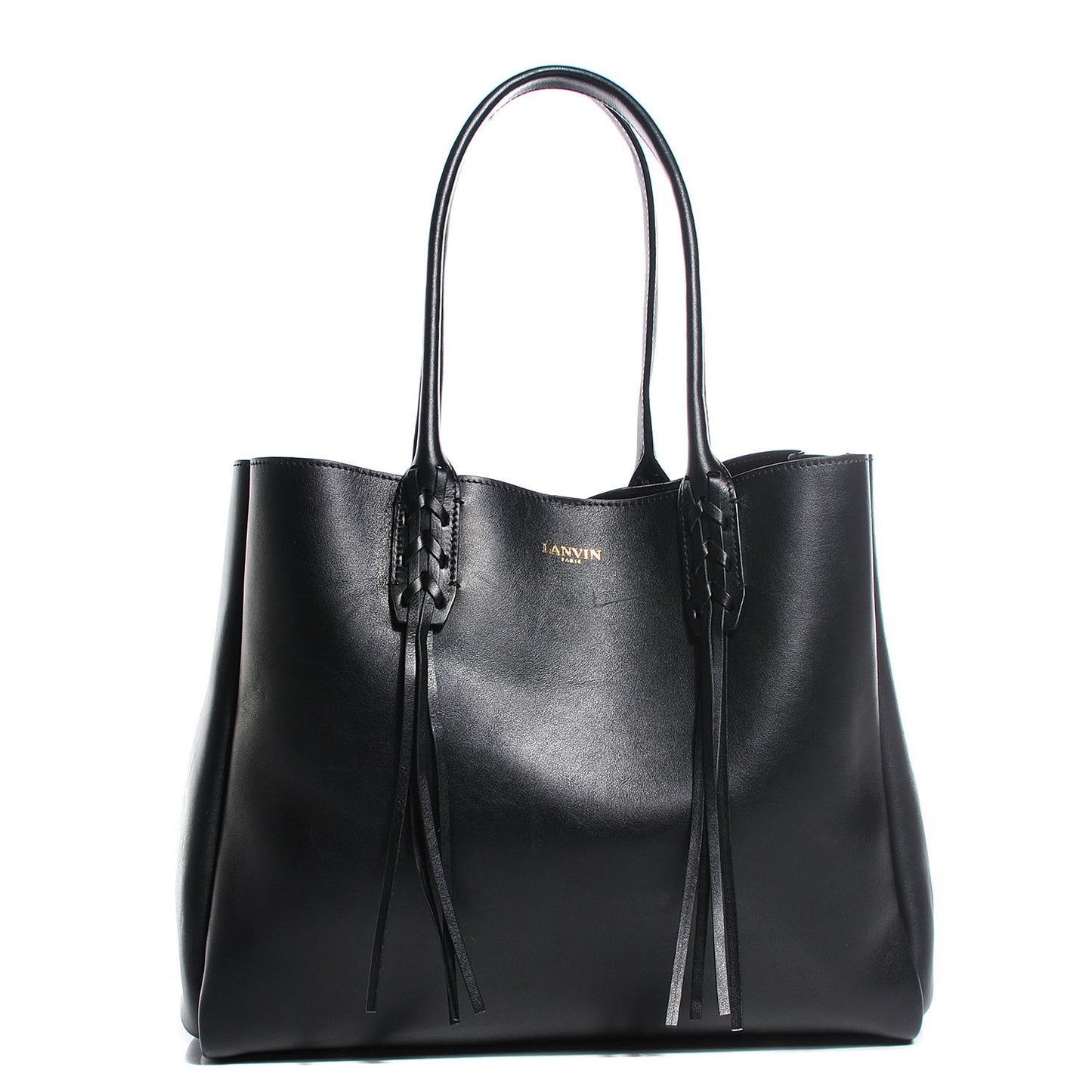 Smooth Calfskin Medium Fringe Shopper Tote Black