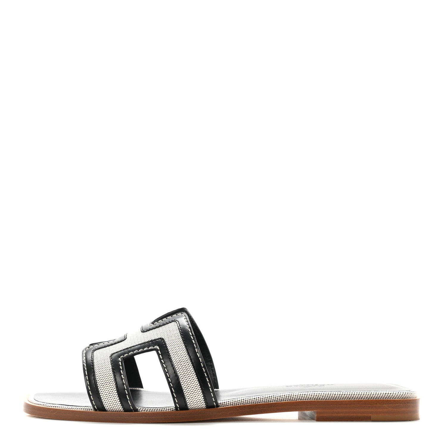 Hermes Calfskin Canvas Oran Sandals 37 Black 1 of 8