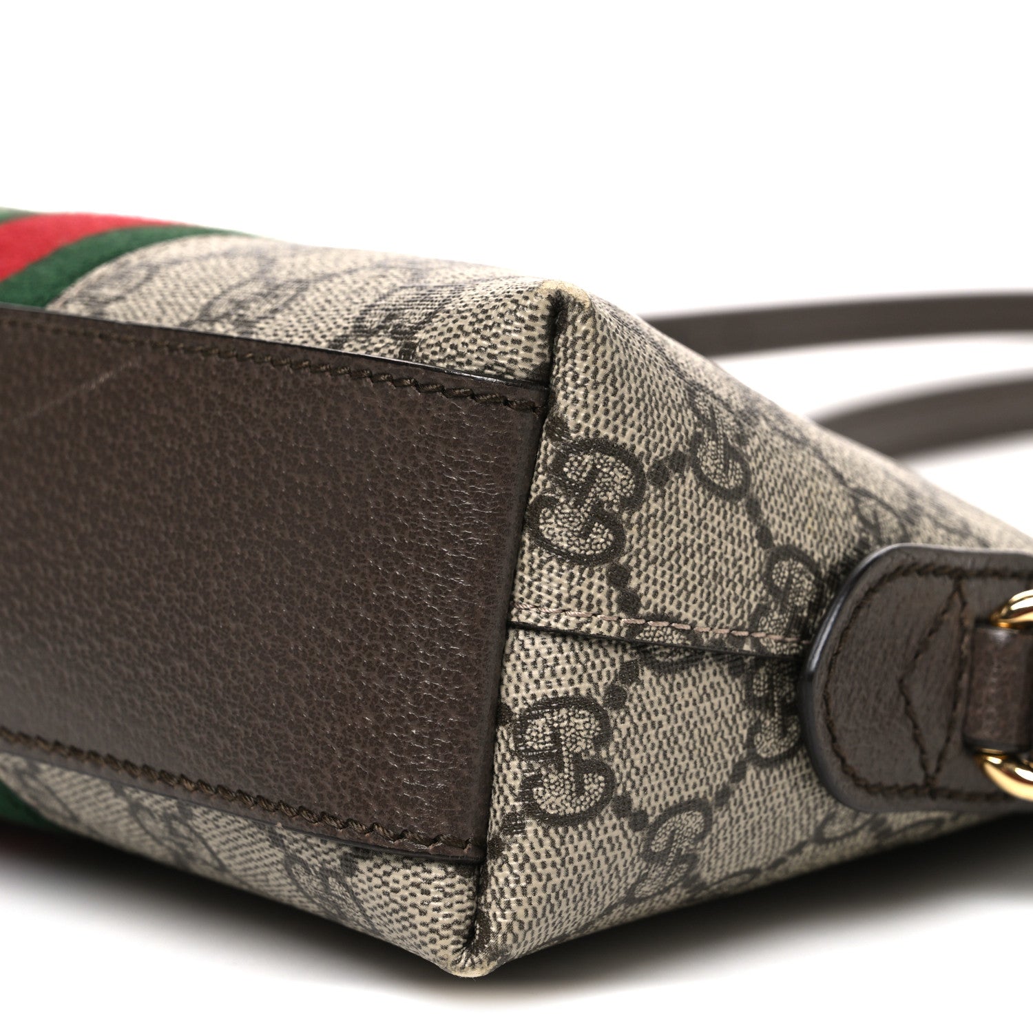 Gucci GG Supreme Monogram Textured Dollar Calfskin Web Small Ophidia Dome Shoulder Bag Beige Ebony New Acero 10 of 11