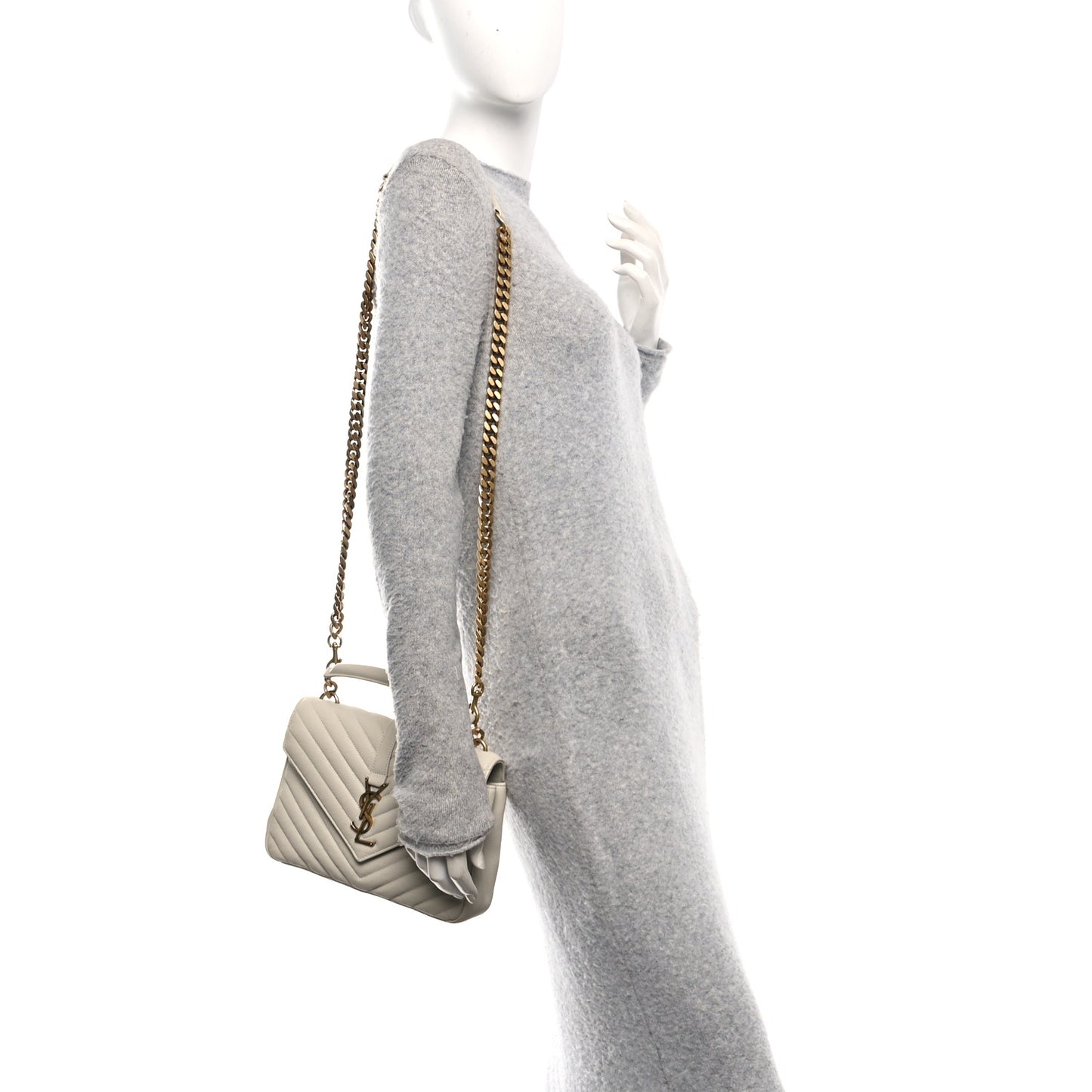 Sheepskin Matelasse Chevron Monogram Medium College Bag Crema Soft