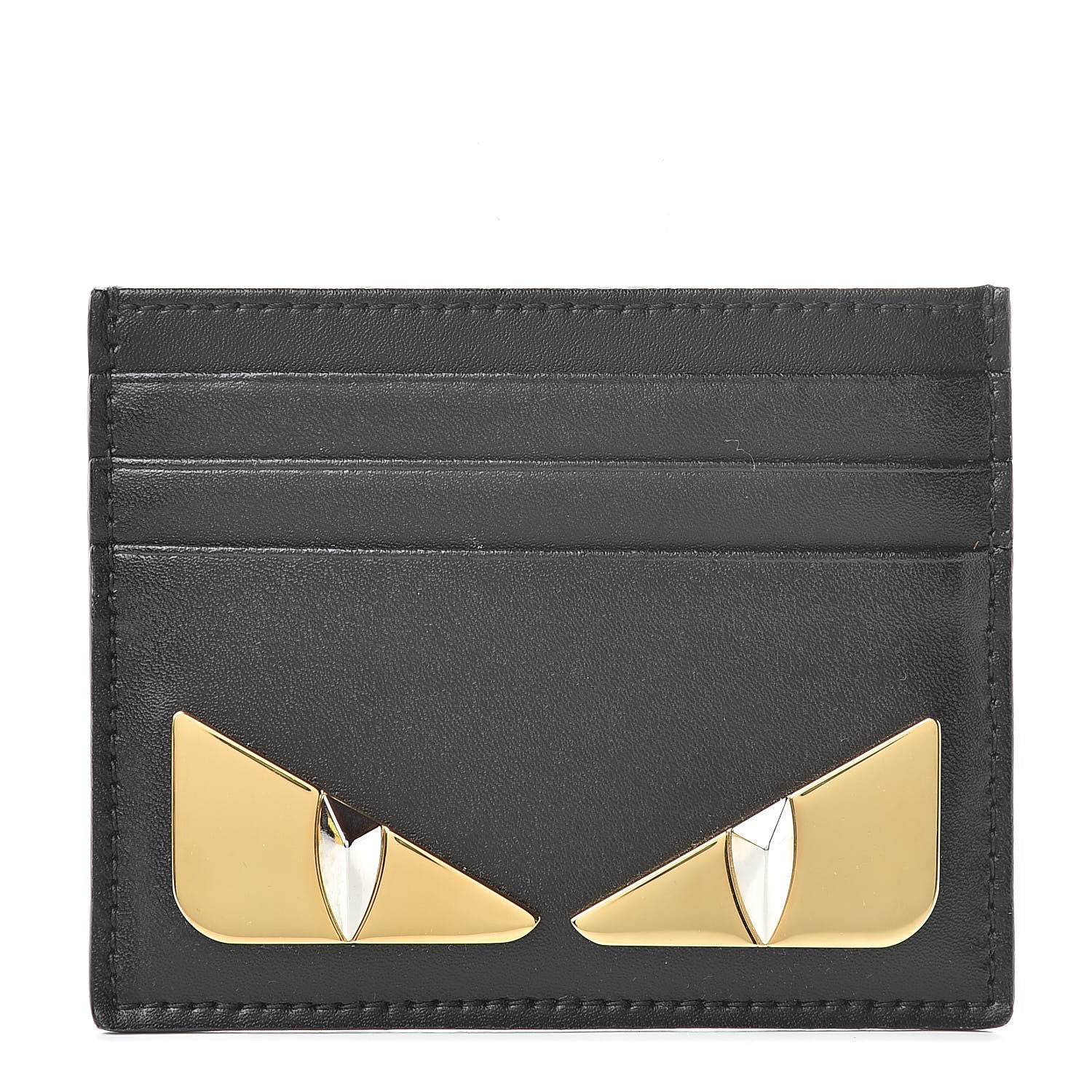 Fendi Vitello Liberty Lucido Metal Monster Eyes Card Holder Black Gold 1 of 8