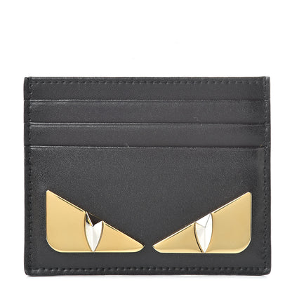 Fendi Vitello Liberty Lucido Metal Monster Eyes Card Holder Black Gold 1 of 8