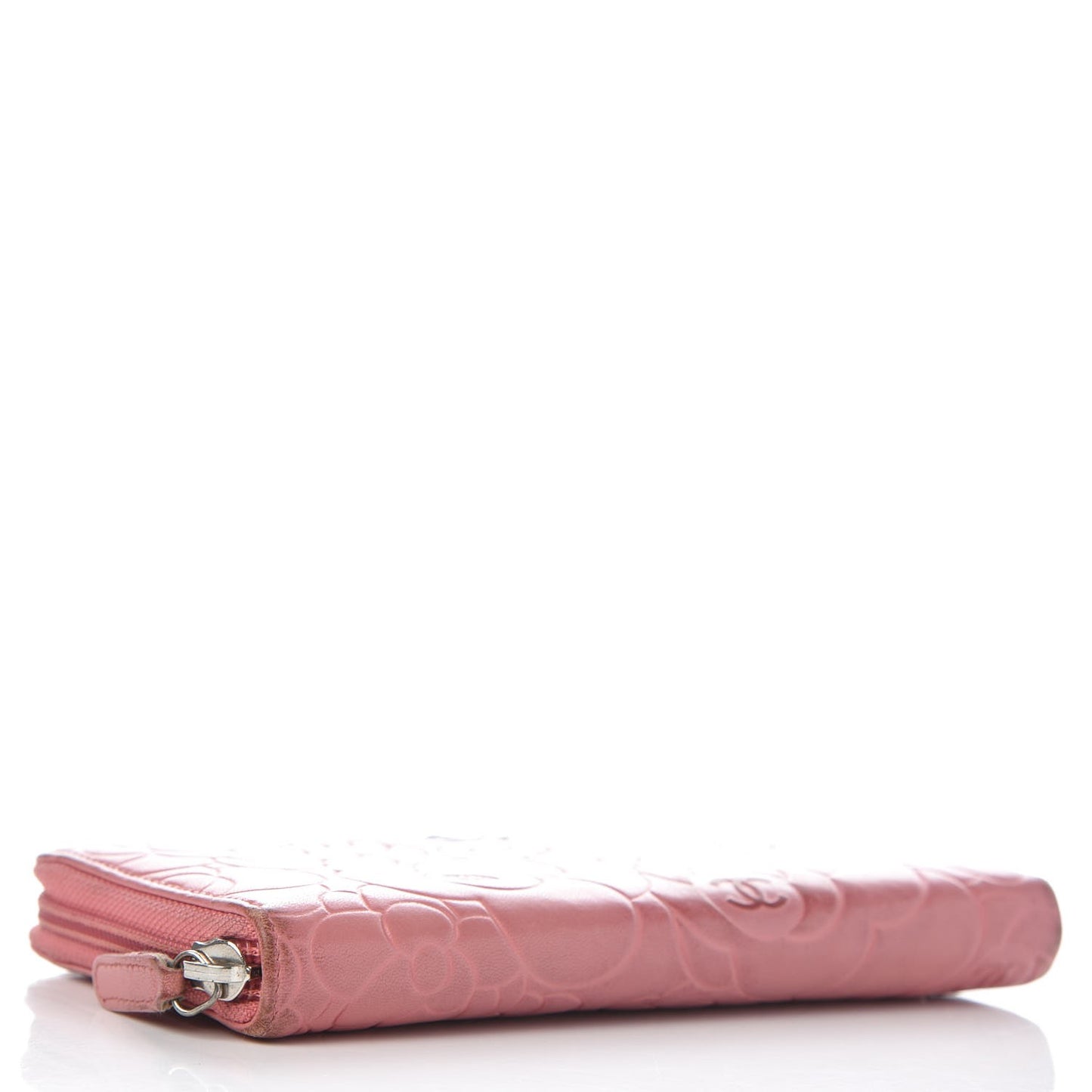 Lambskin Camellia Embossed Zip Around Large Gusset Wallet Pink