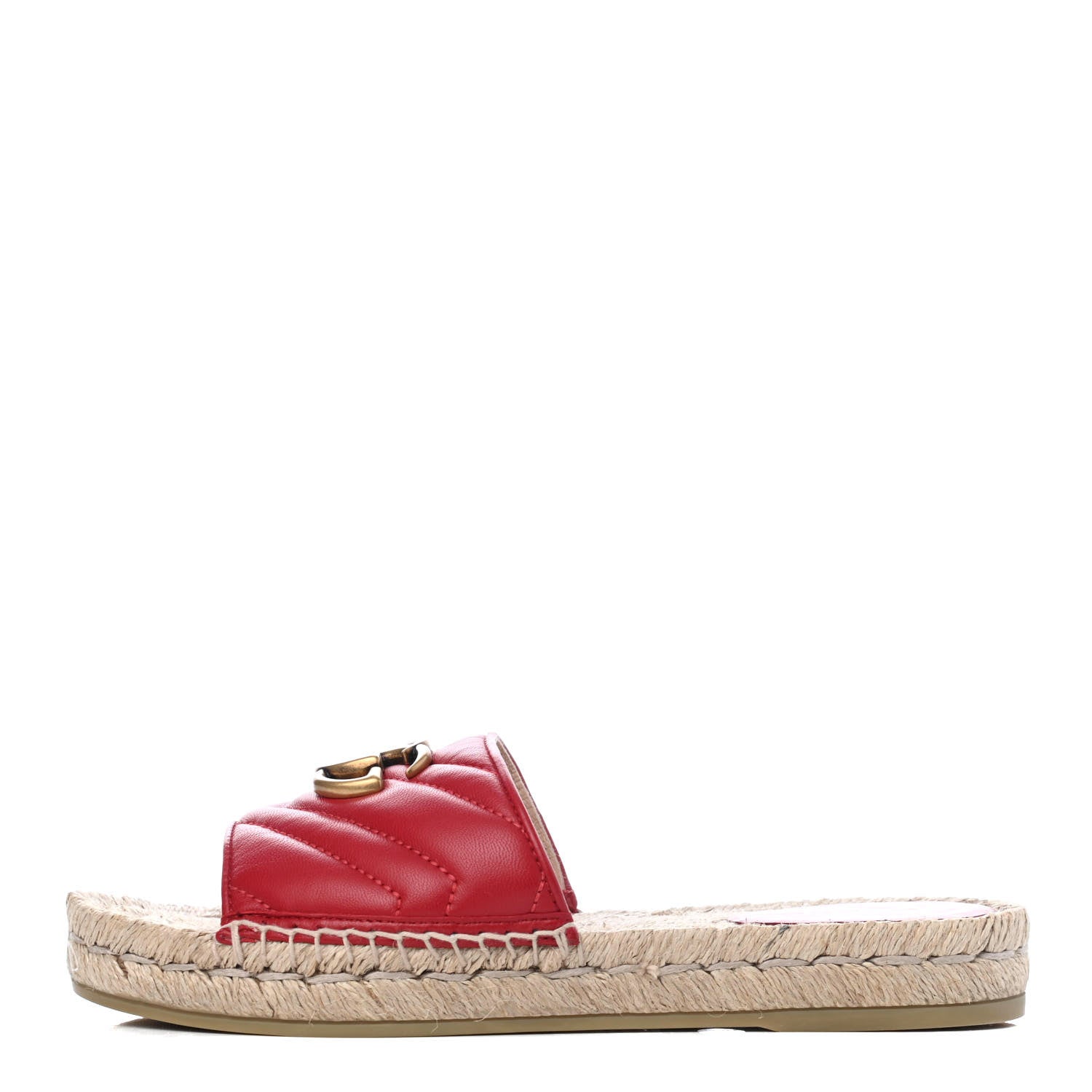 Gucci Nappa Matelasse GG Marmont Espadrille Slide Sandals 36 Hibiscus Red 1 of 4