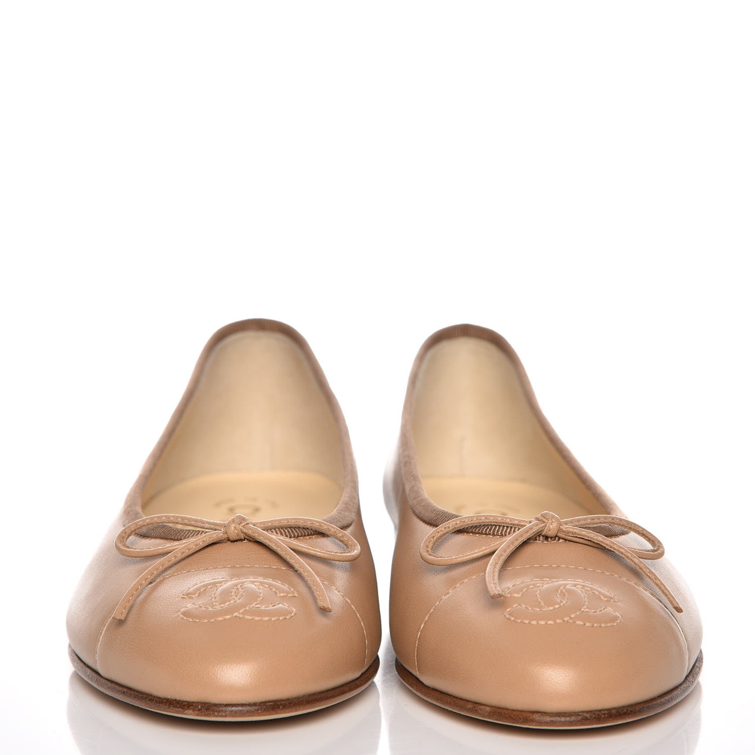 Chanel Lambskin Patent Cap Toe CC Ballerina Flats 35.5 Light Beige 2 of 8