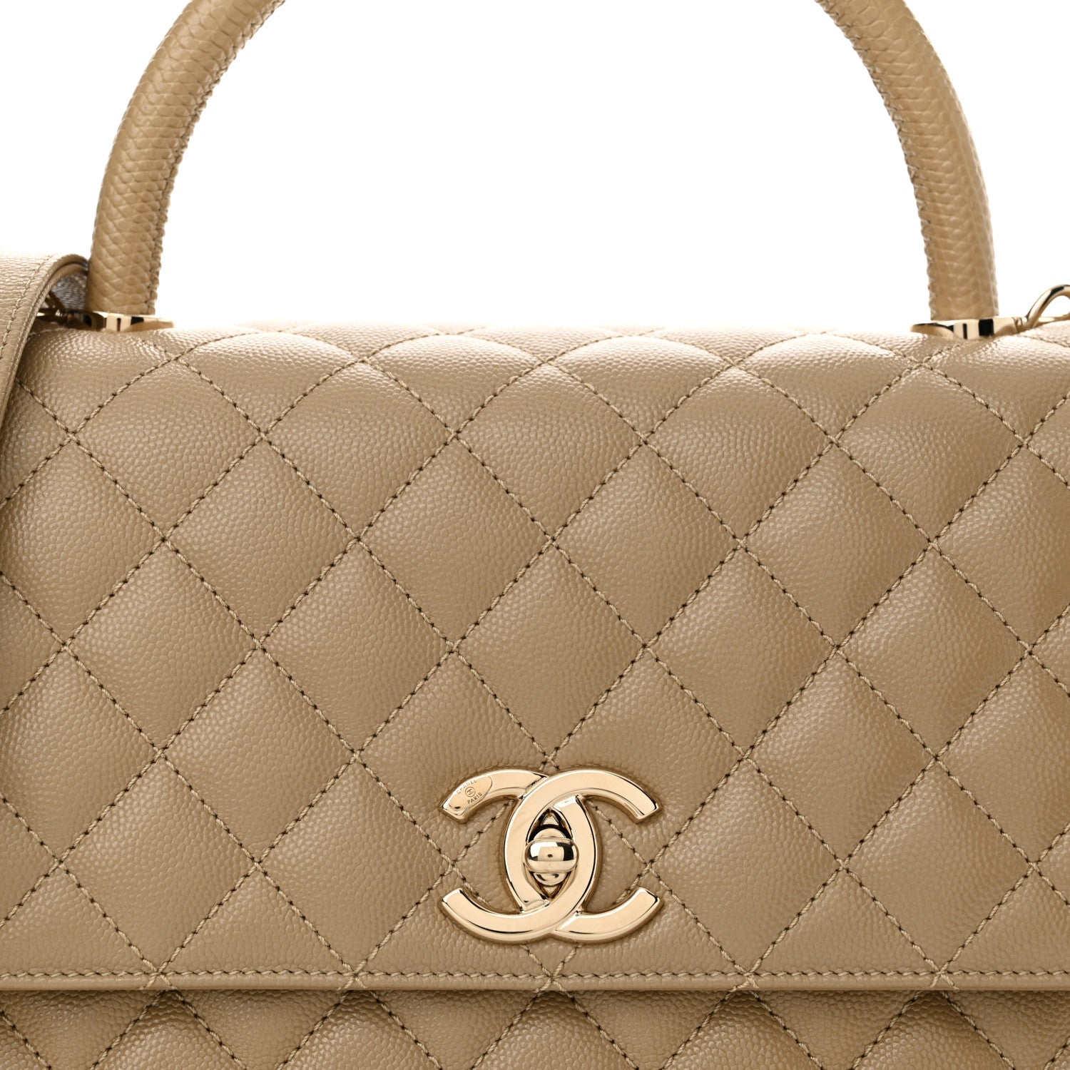 Chanel Caviar Lizard Embossed Quilted Small Coco Handle Flap Dark Beige 7 of 9
