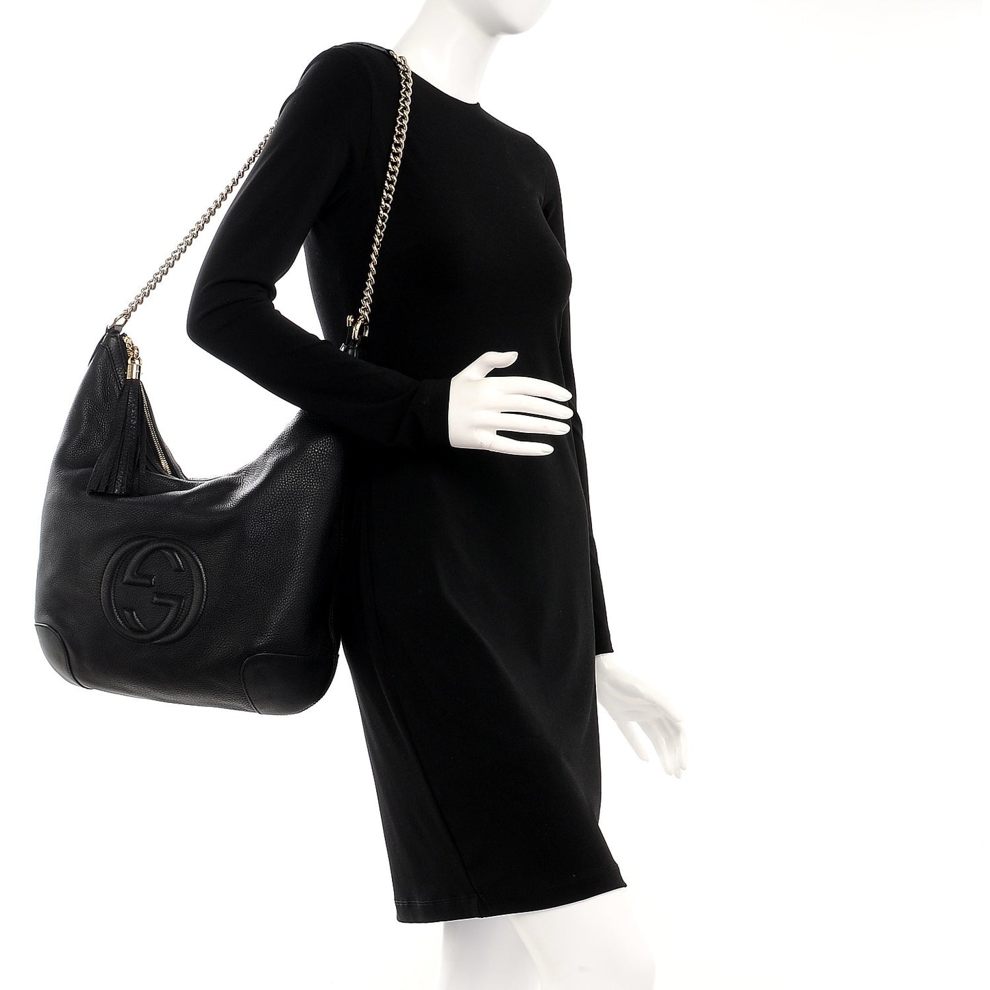 Pebbled Calfskin Medium Soho Chain Hobo Black