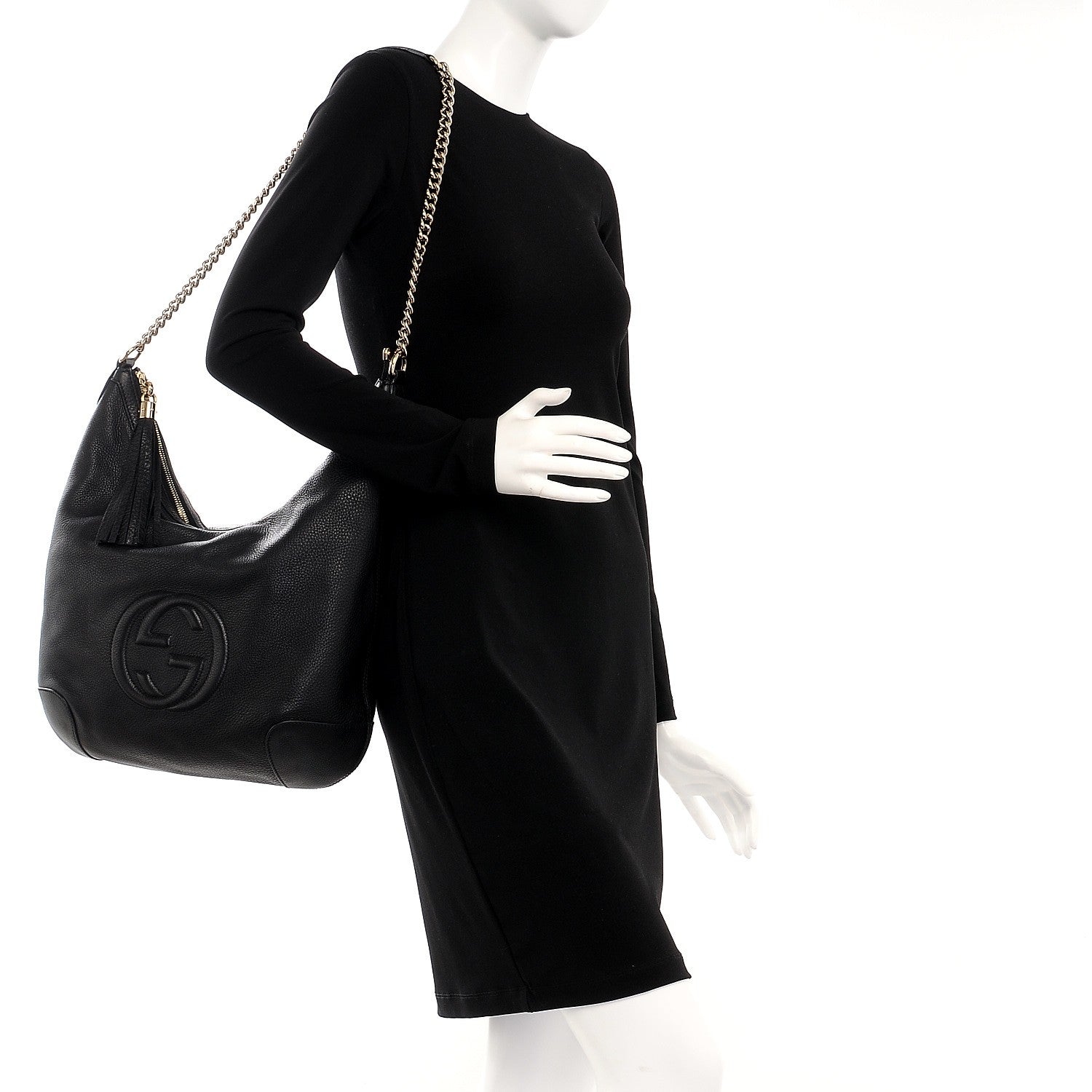 Gucci Pebbled Calfskin Medium Soho Chain Hobo Black 2 of 7