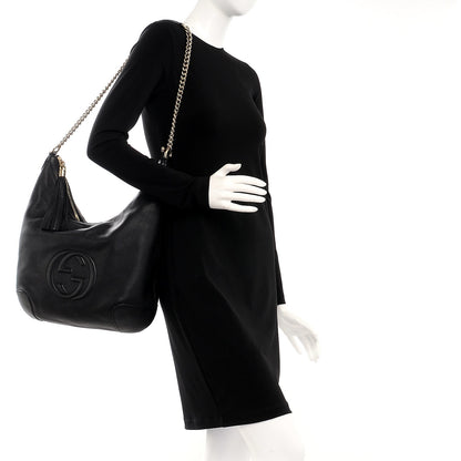Gucci Pebbled Calfskin Medium Soho Chain Hobo Black 2 of 7