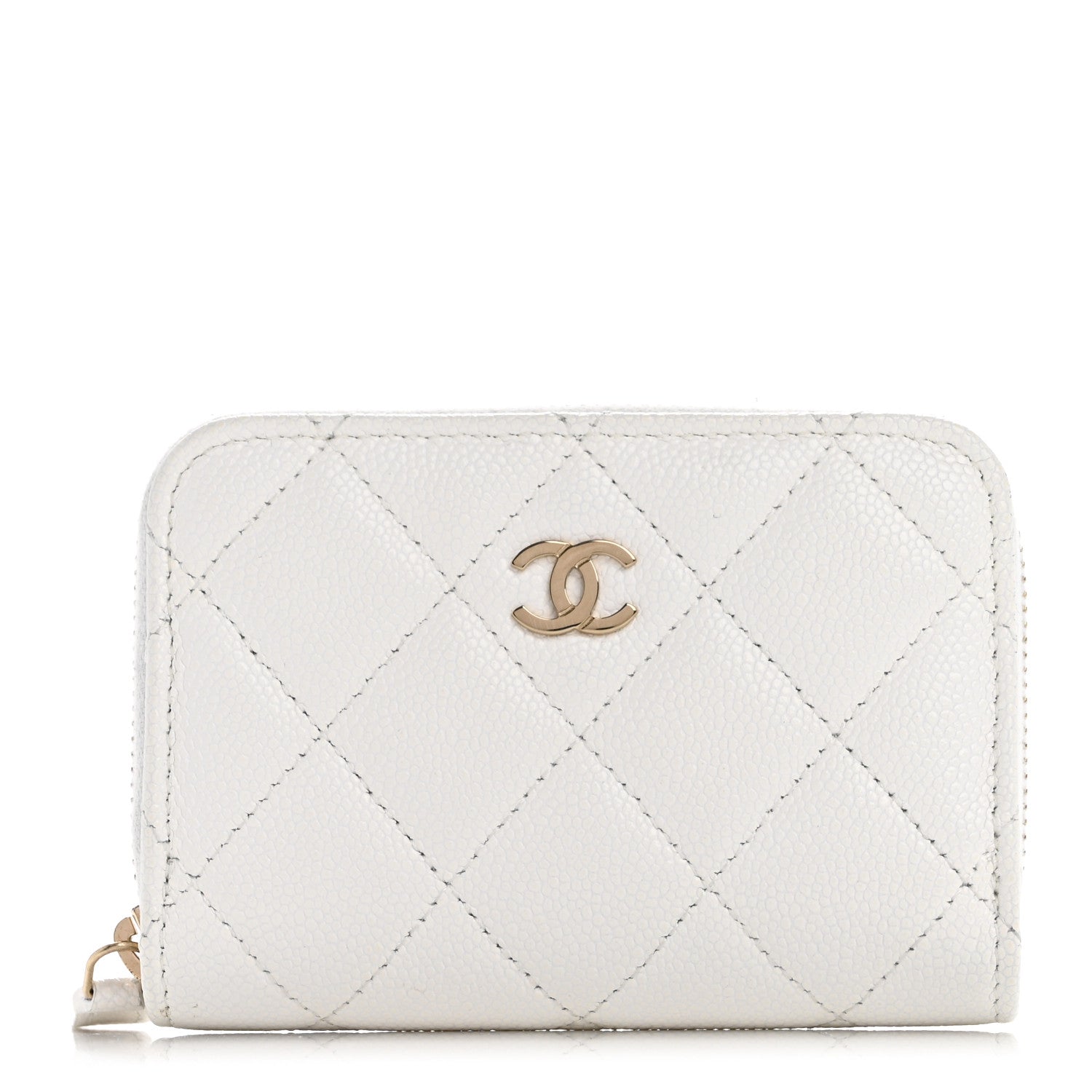 Chanel Caviar Quilted Zip Coin Purse White 1 of 11