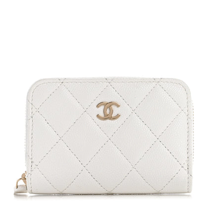 Chanel Caviar Quilted Zip Coin Purse White 1 of 11