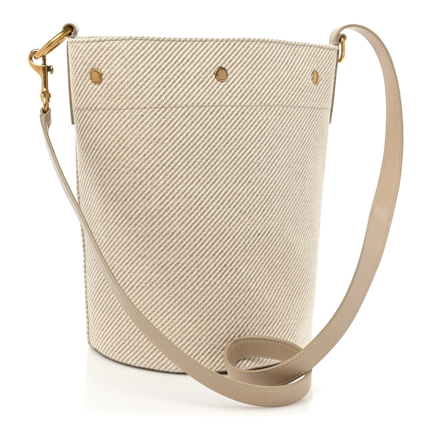 Saint Laurent Diagonal Canvas Calfskin Rive Gauche Bucket Bag Beige 4 of 10