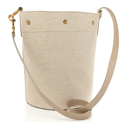 Saint Laurent Diagonal Canvas Calfskin Rive Gauche Bucket Bag Beige 4 of 10
