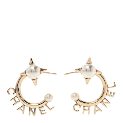 Chanel Pearl Logo Earrings Gold 1 of 4