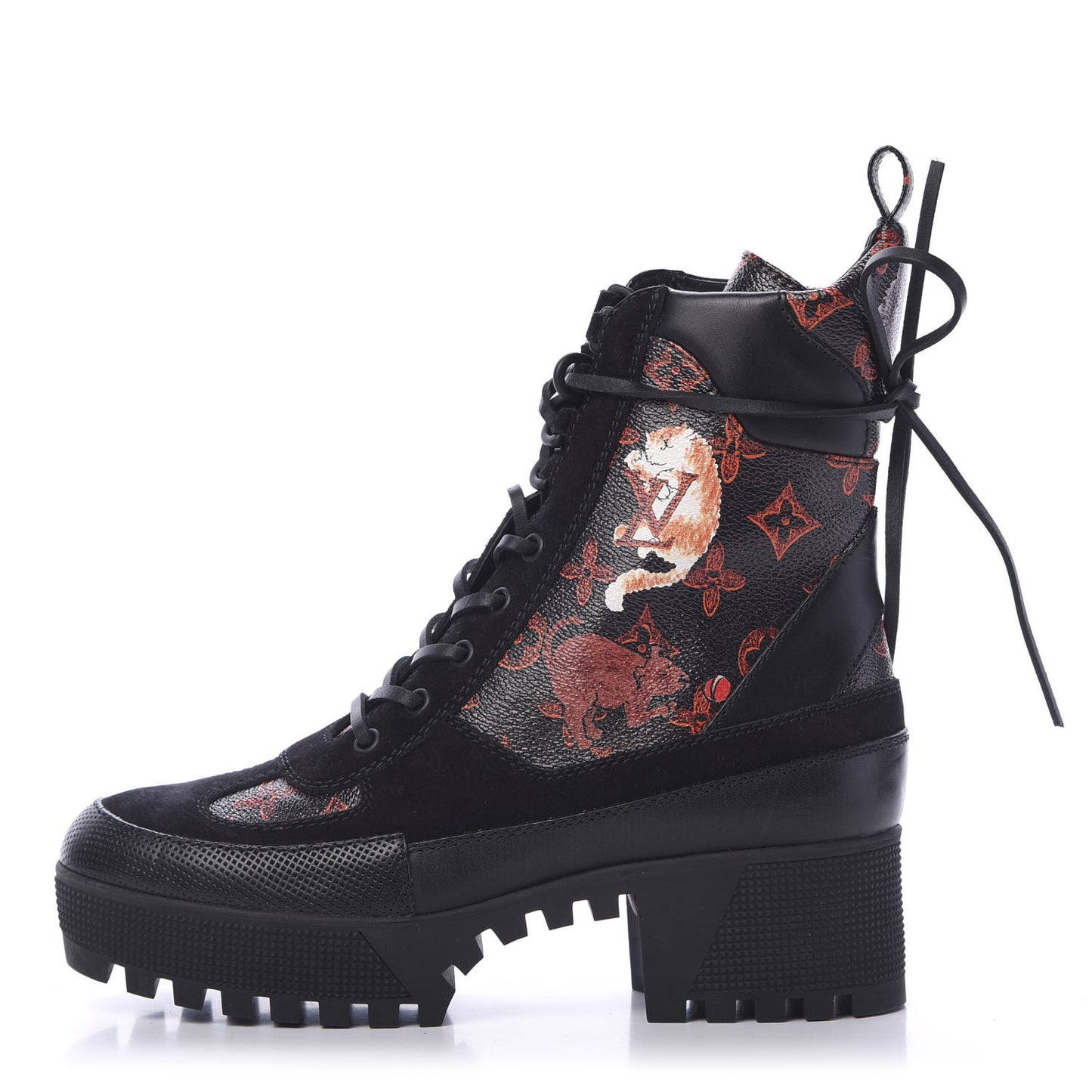 Suede Calfskin Catogram Laureate Platform Desert Boots 38.5 Black Marron