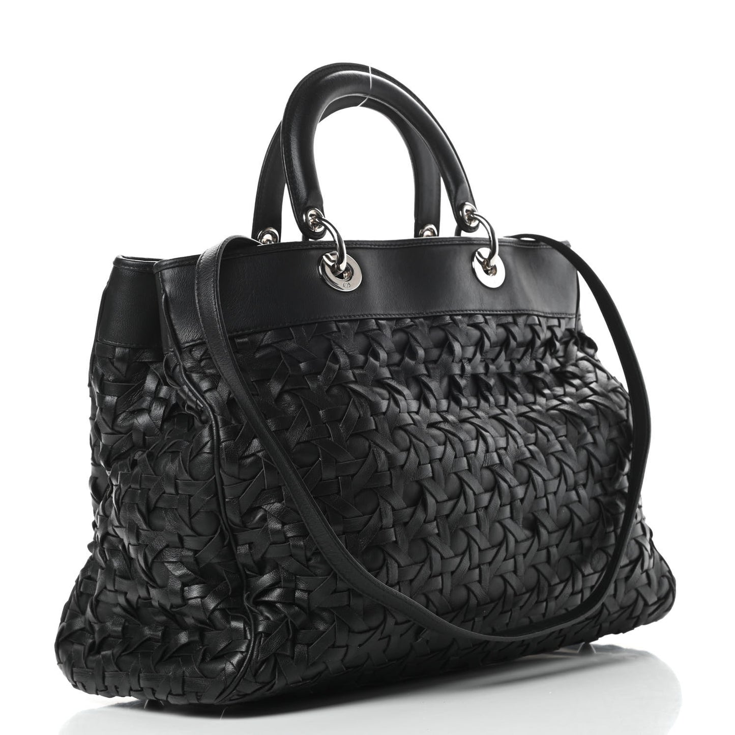 Lambskin Woven Lady Dior Avenue Tote Black